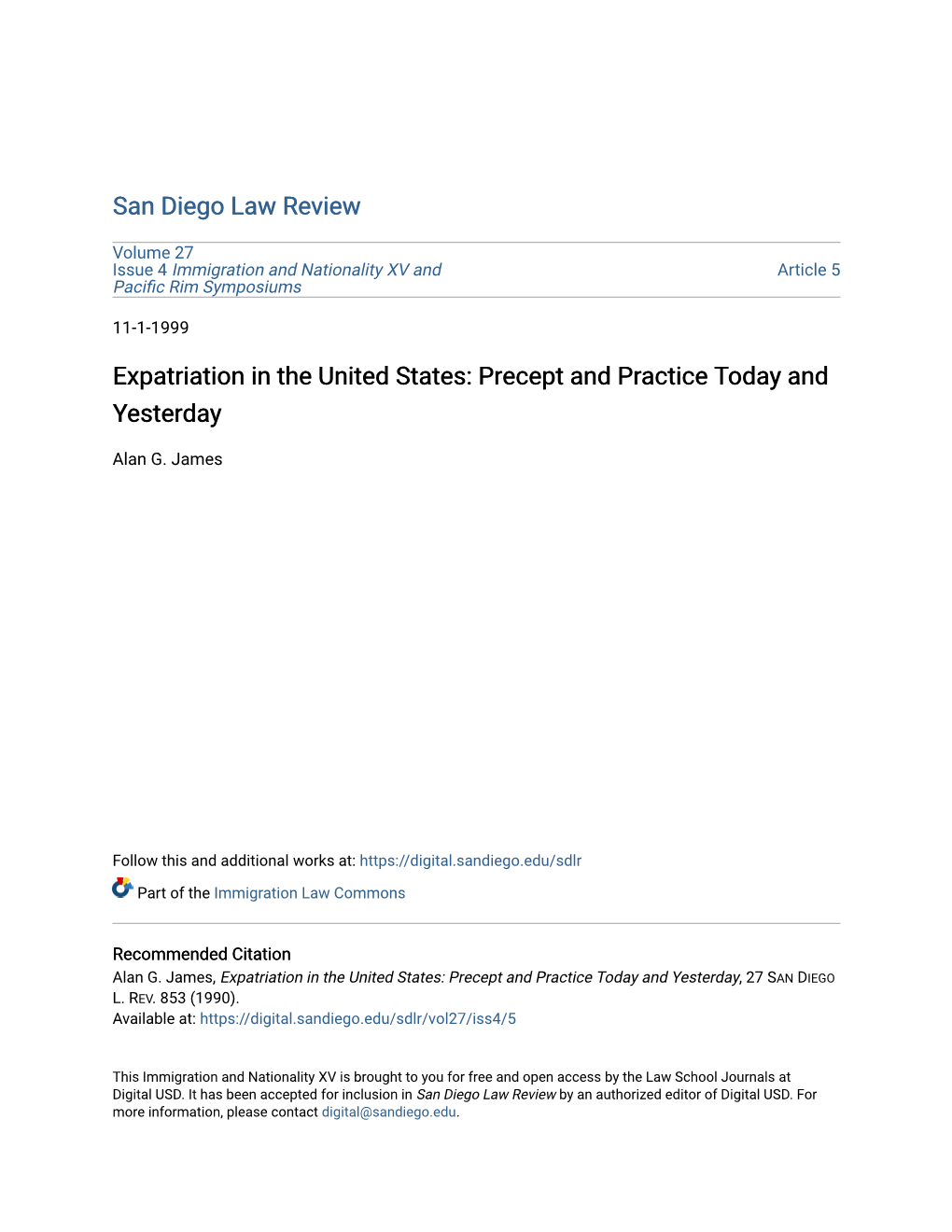 Expatriation in the United States: Precept and Practice Today and Yesterday