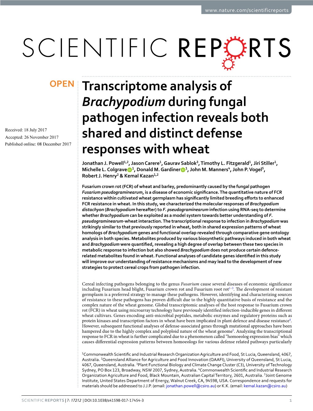 Transcriptome Analysis of Brachypodium During Fungal