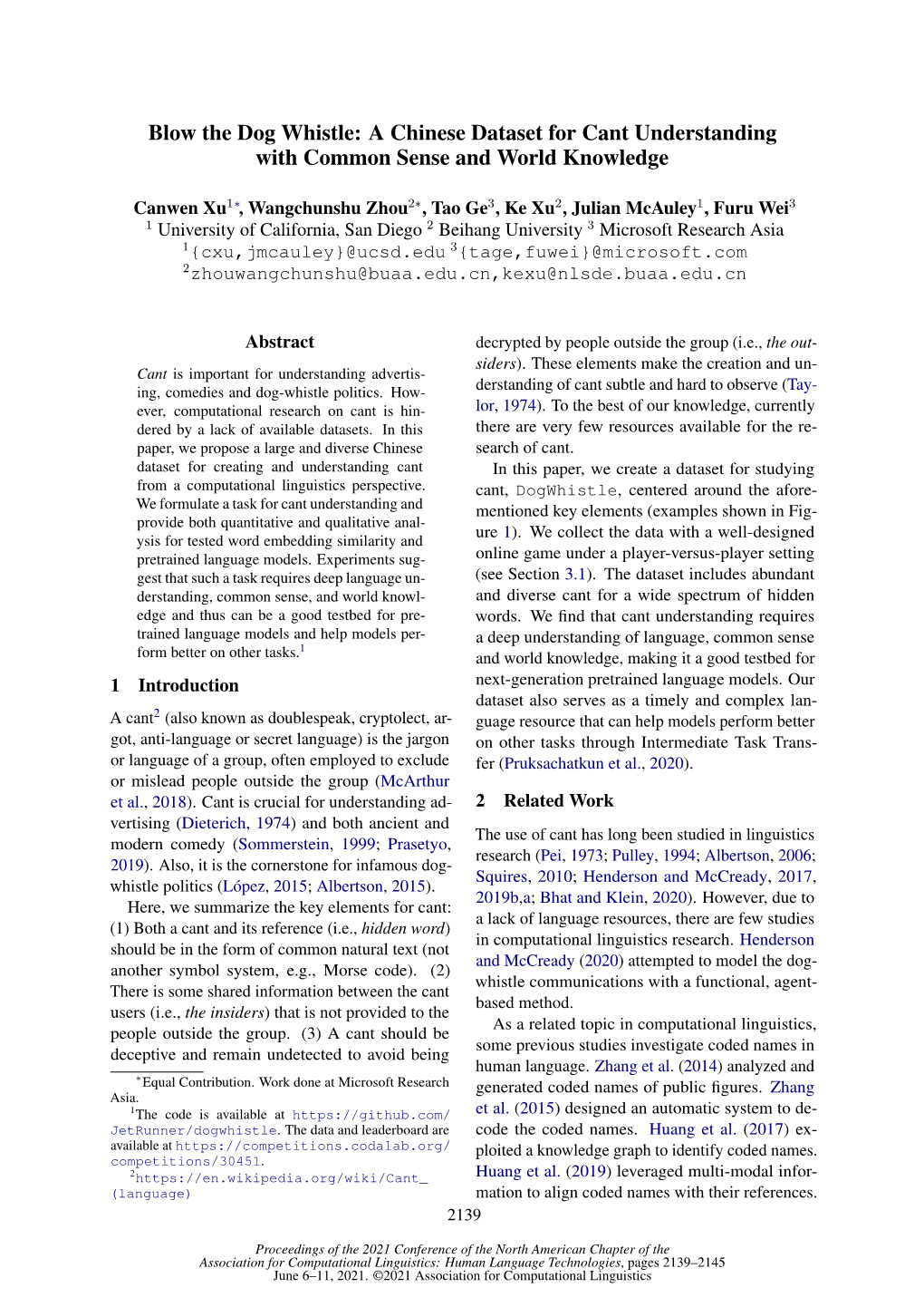 Blow the Dog Whistle: a Chinese Dataset for Cant Understanding with Common Sense and World Knowledge