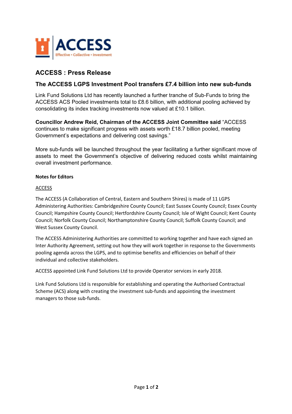 Press Release Sub Fund Launch