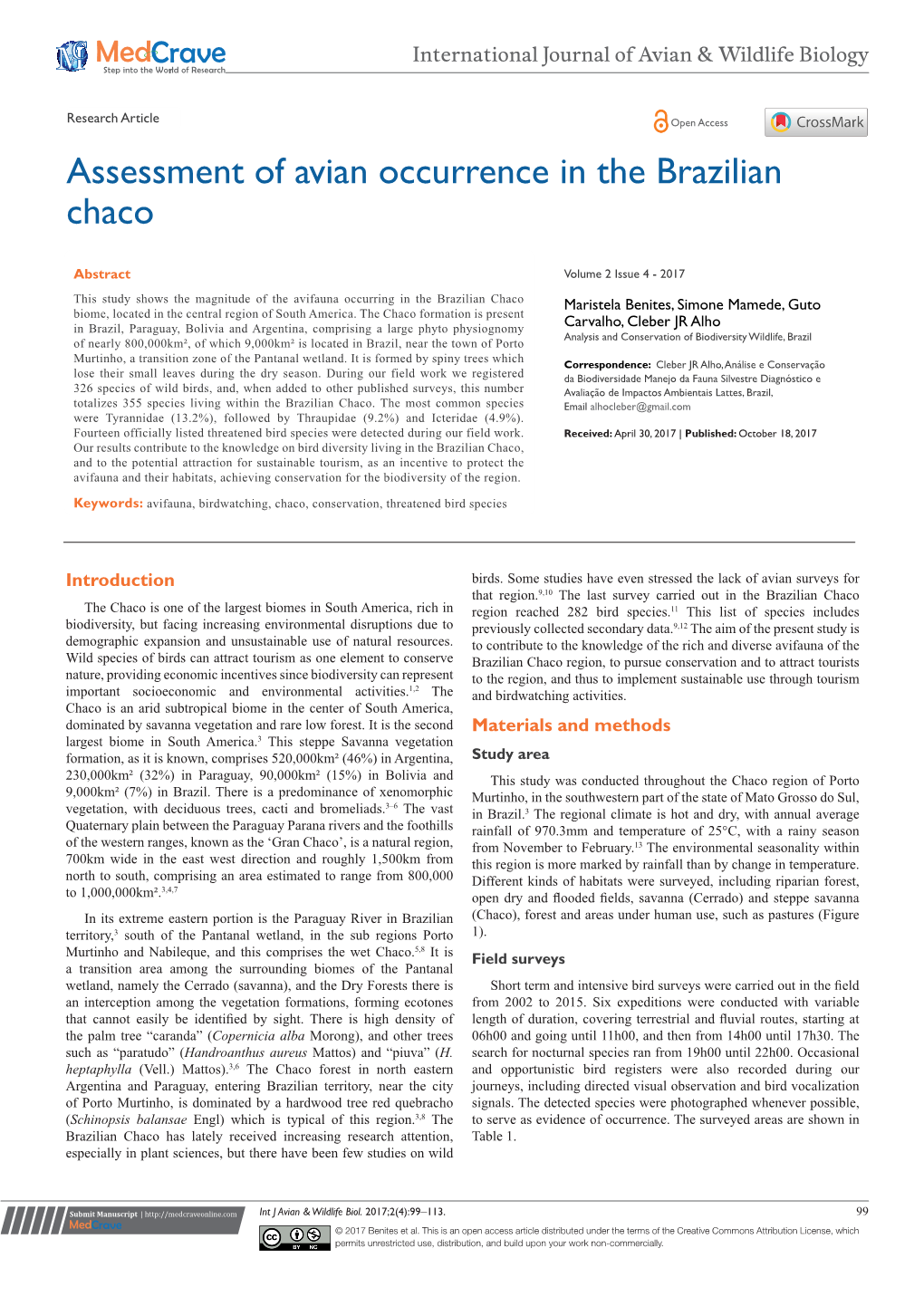 Assessment of Avian Occurrence in the Brazilian Chaco