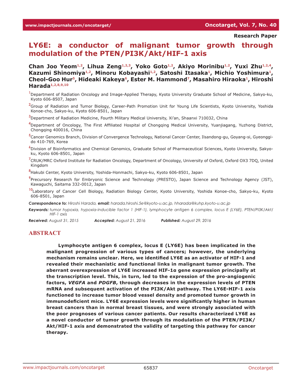 LY6E: a Conductor of Malignant Tumor Growth Through Modulation of the PTEN/PI3K/Akt/HIF-1 Axis