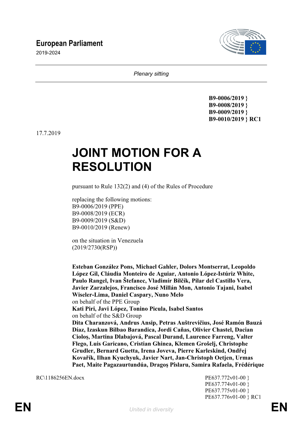 En En Joint Motion for a Resolution