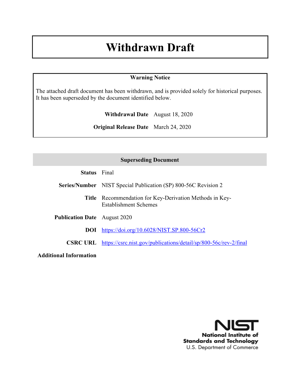 Draft SP 800-56C Rev. 2, Recommendation for Key