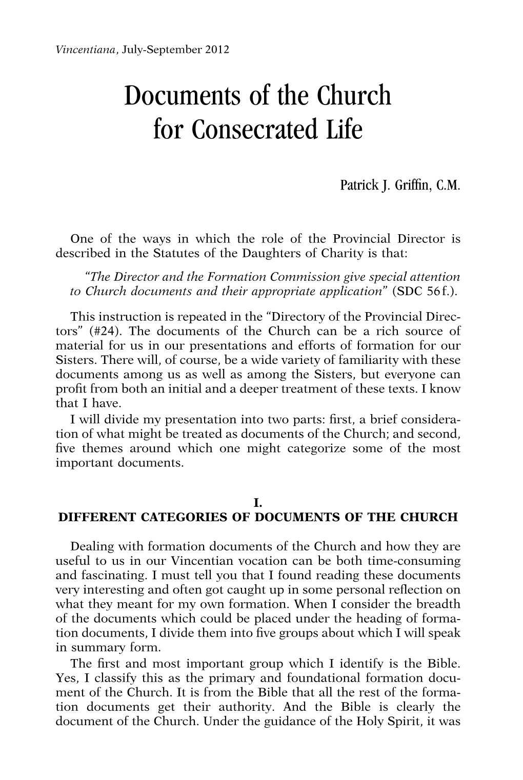 Documents of the Church for Consecrated Life