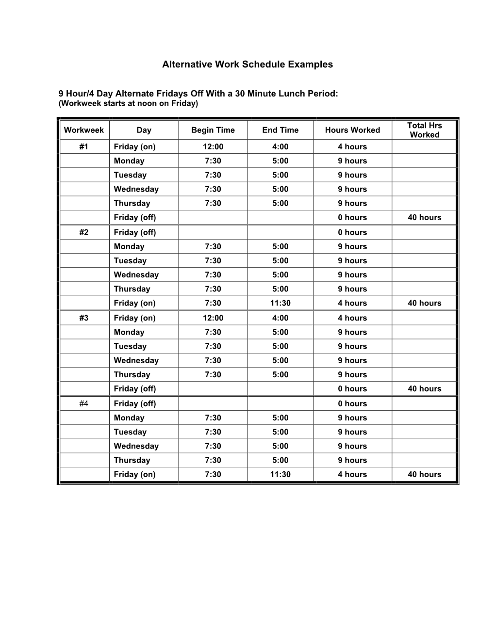 Alternative Work Schedule Examples