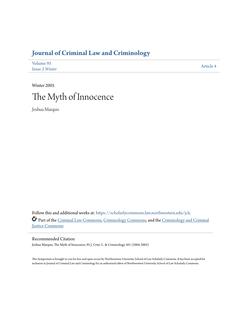 The Myth of Innocence