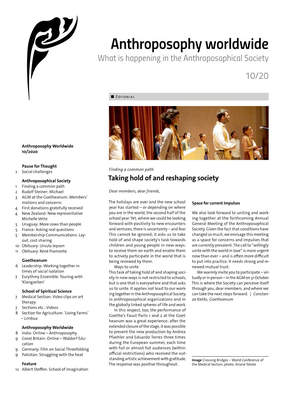 Anthroposophy Worldwide What Is Happening in the Anthroposophical Society 10/20