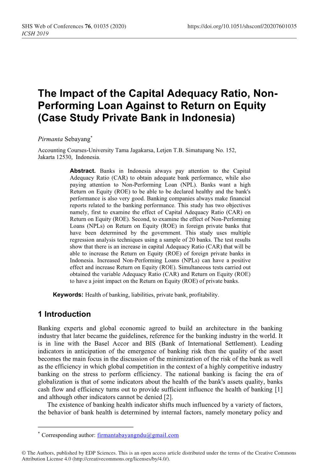 The Impact of the Capital Adequacy Ratio, Non-Performing Loan