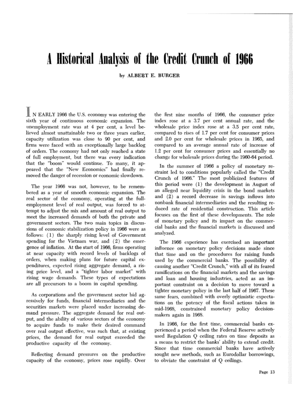 A Historical Analysis of the Credit Crunch of 1966