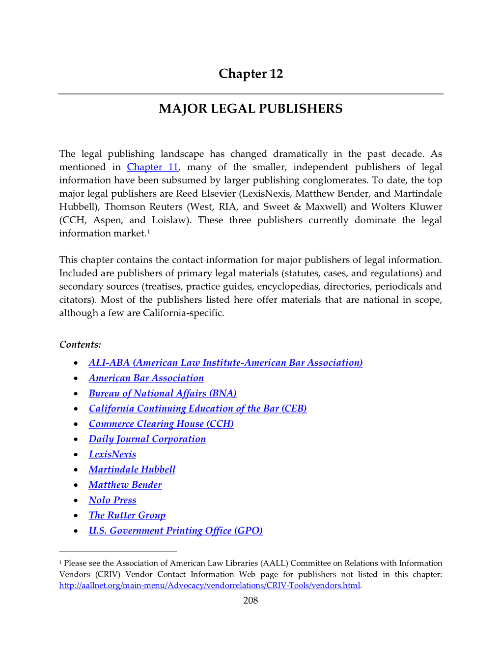 Chapter 12 MAJOR LEGAL PUBLISHERS