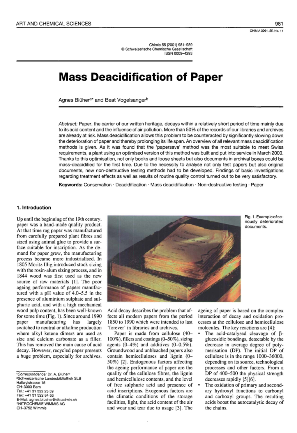 Mass Deacidification of Paper