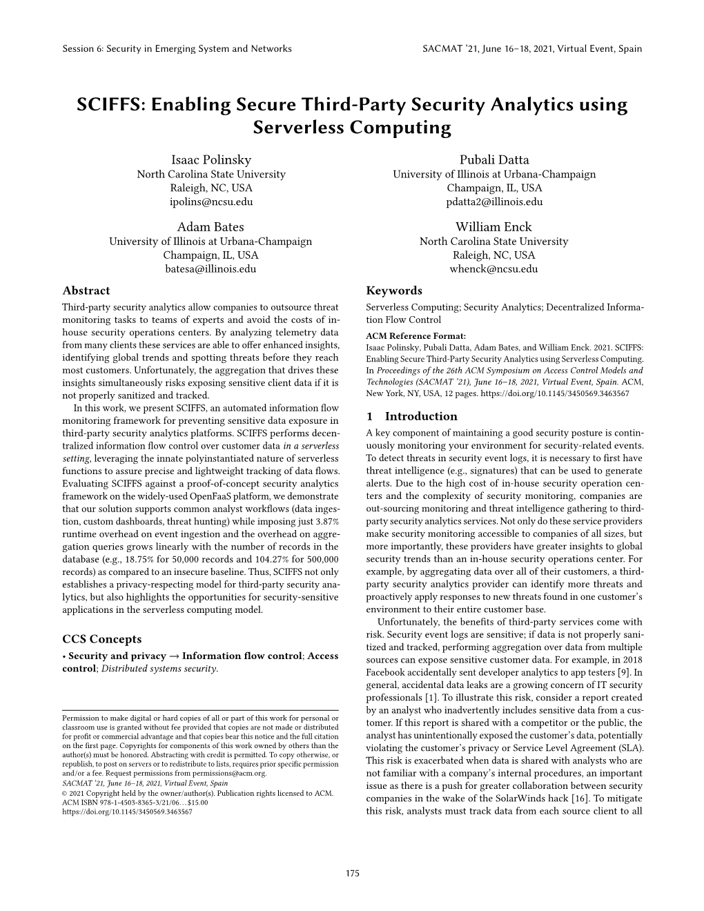 Enabling Secure Third-Party Security Analytics Using Serverless Computing