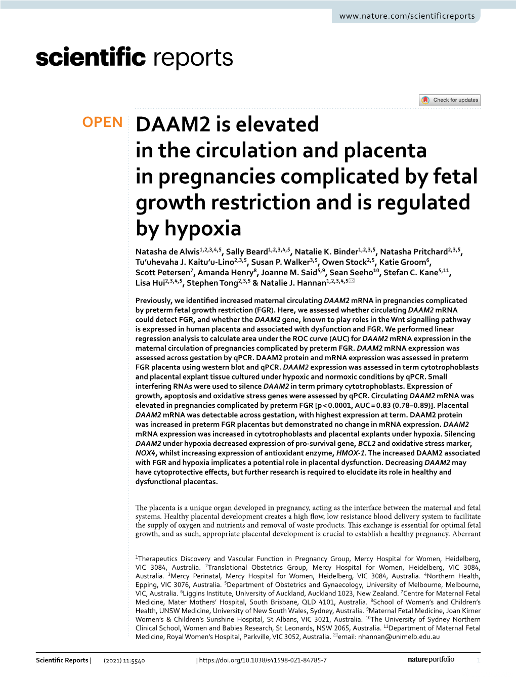 DAAM2 Is Elevated in the Circulation and Placenta in Pregnancies