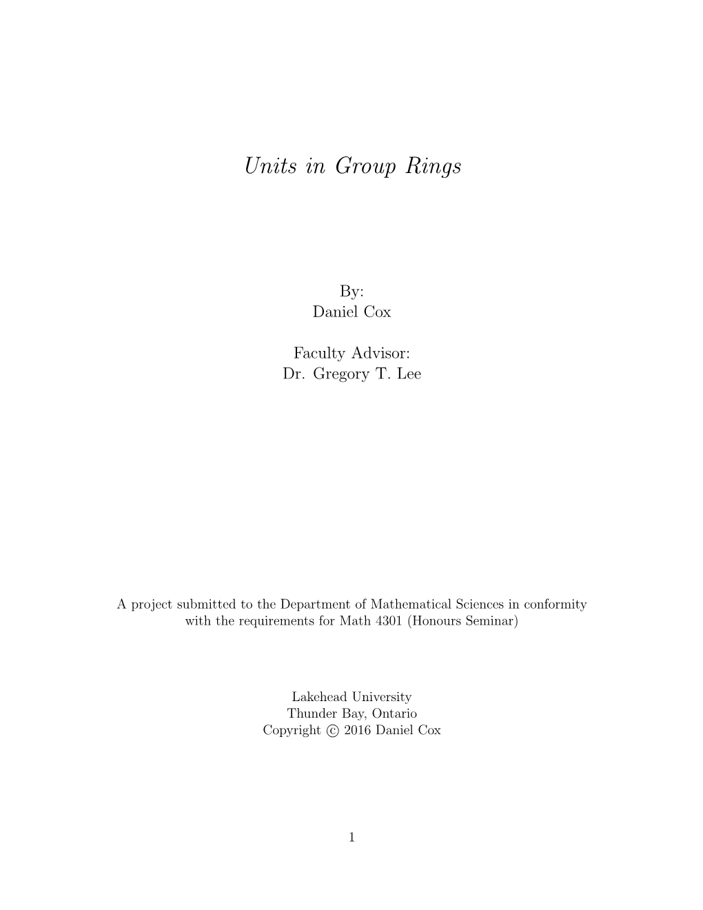 Units in Group Rings