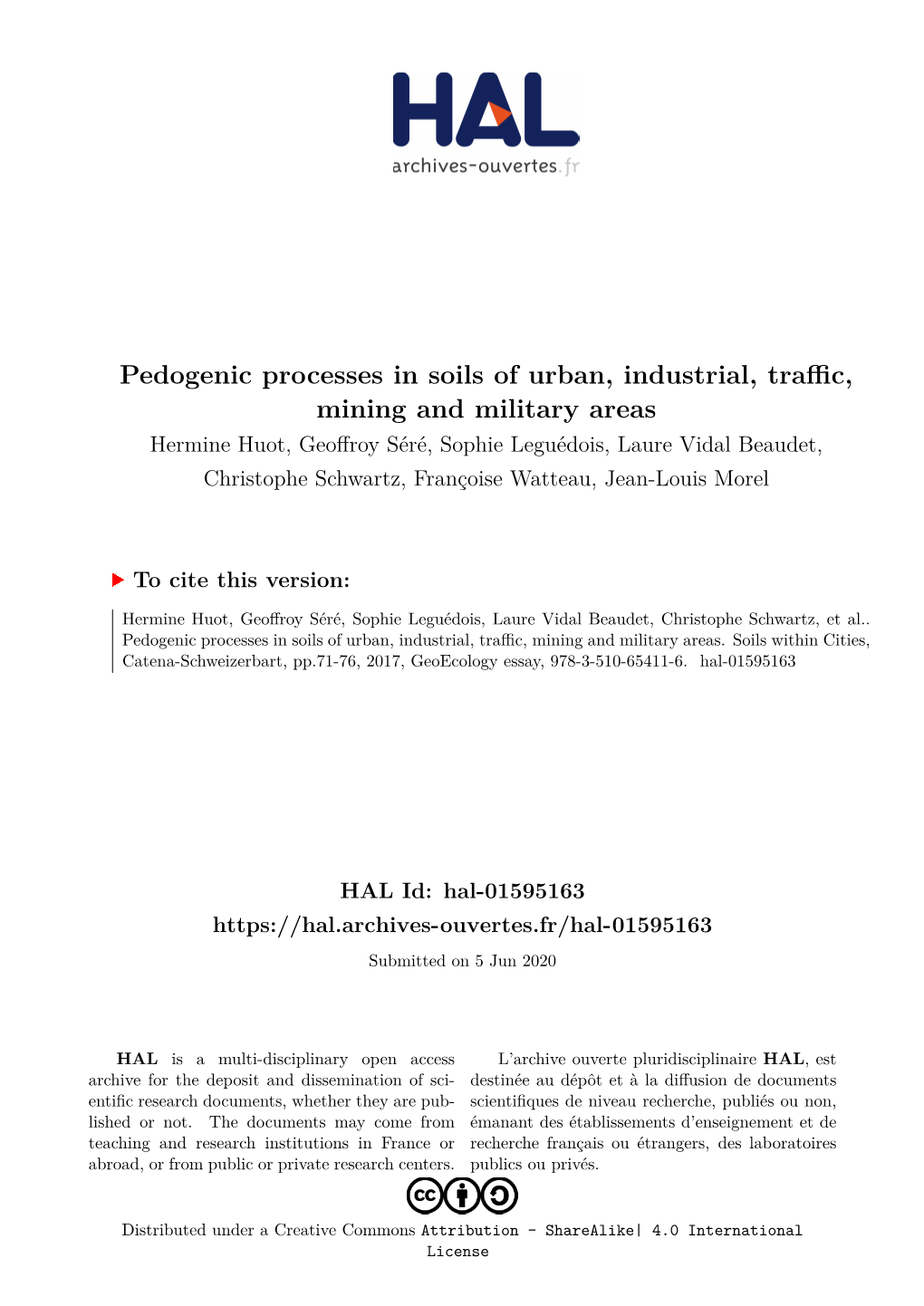 Pedogenic Processes in Soils of Urban, Industrial, Traffic, Mining and Ecosystem Services That Even Contaminated Industrial and Military Areas (H