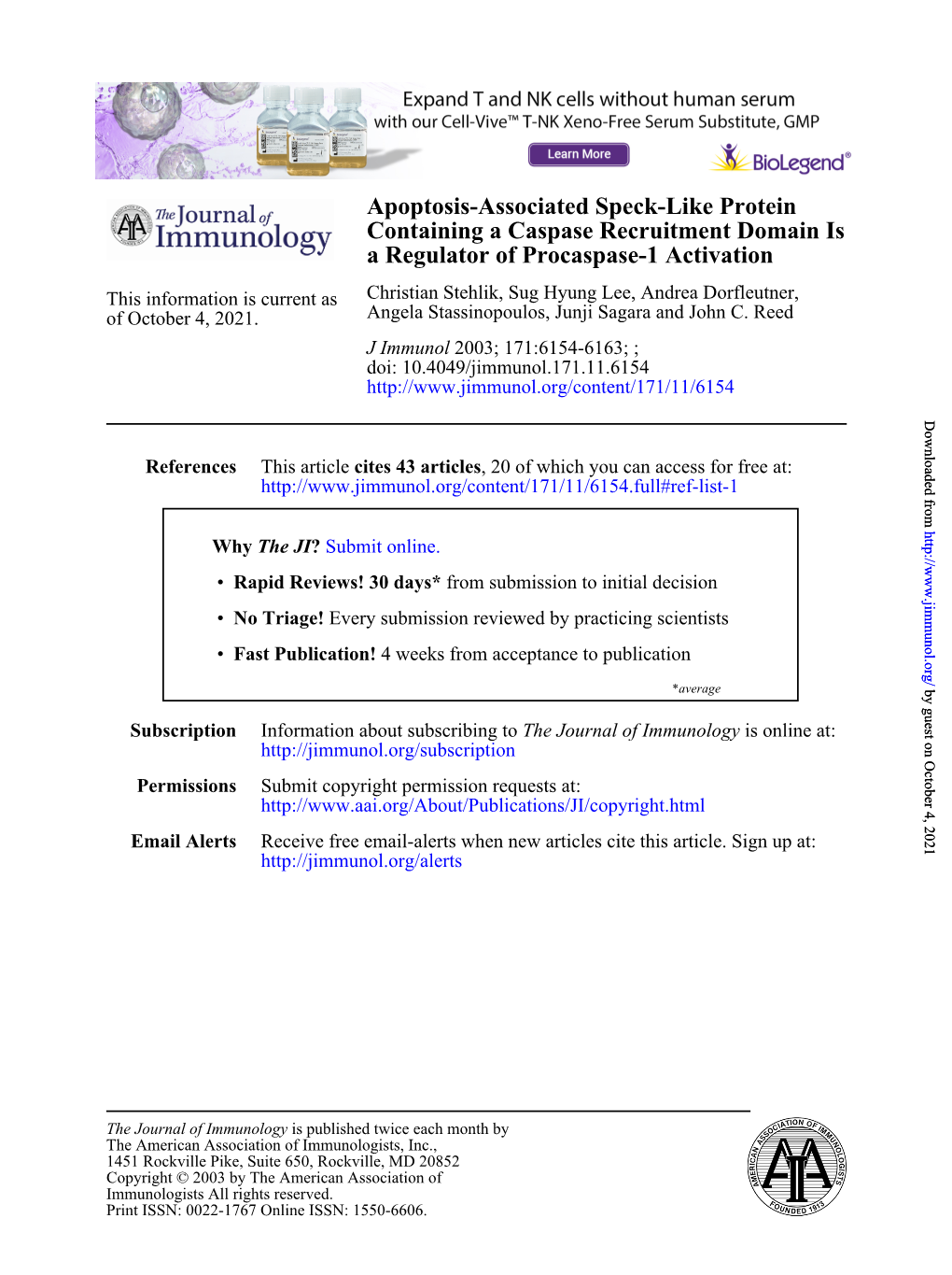 A Regulator of Procaspase-1 Activation Is Containing a Caspase