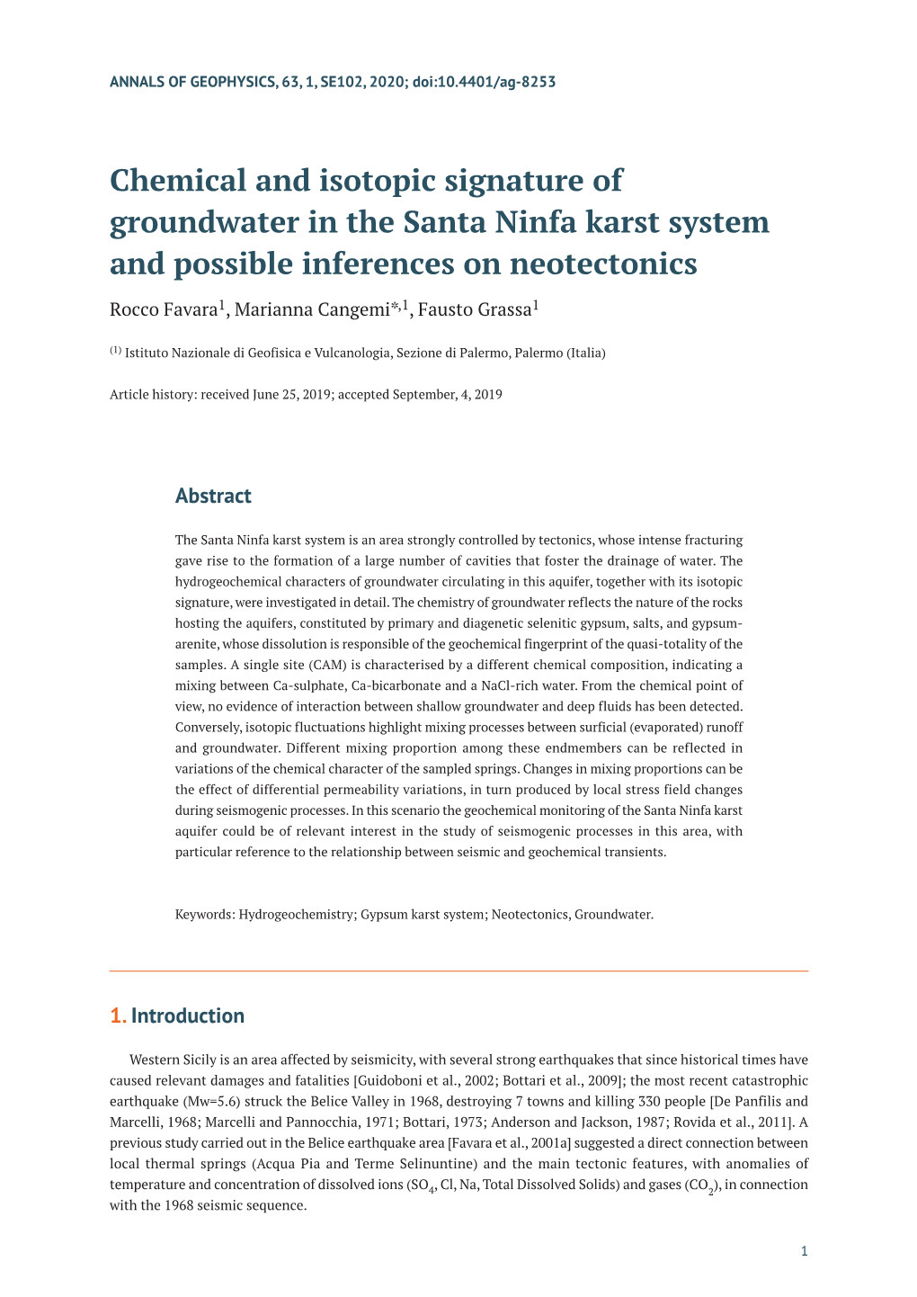 Chemical and Isotopic Signature of Groundwater in the Santa Ninfa Karst System and Possible Inferences on Neotectonics