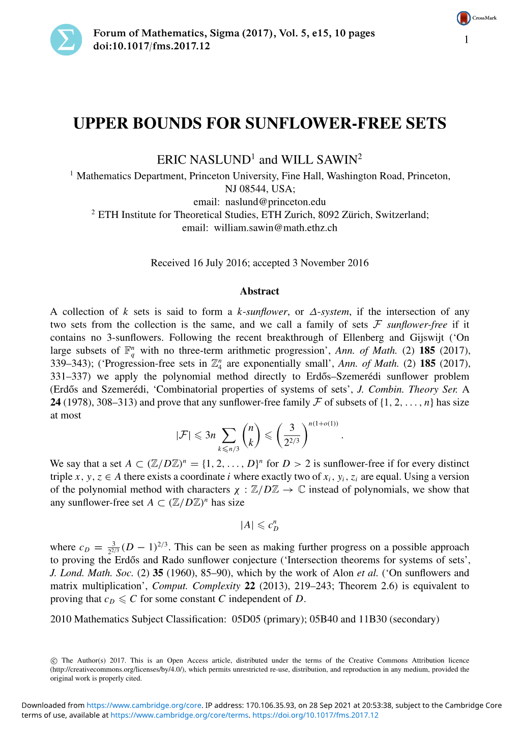 Upper Bounds for Sunflower-Free Sets