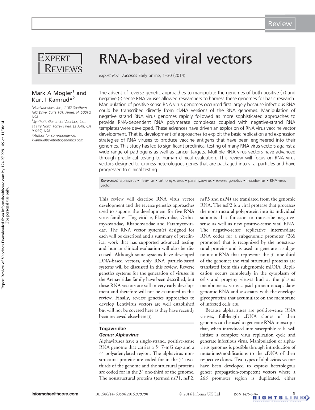 RNA-Based Viral Vectors