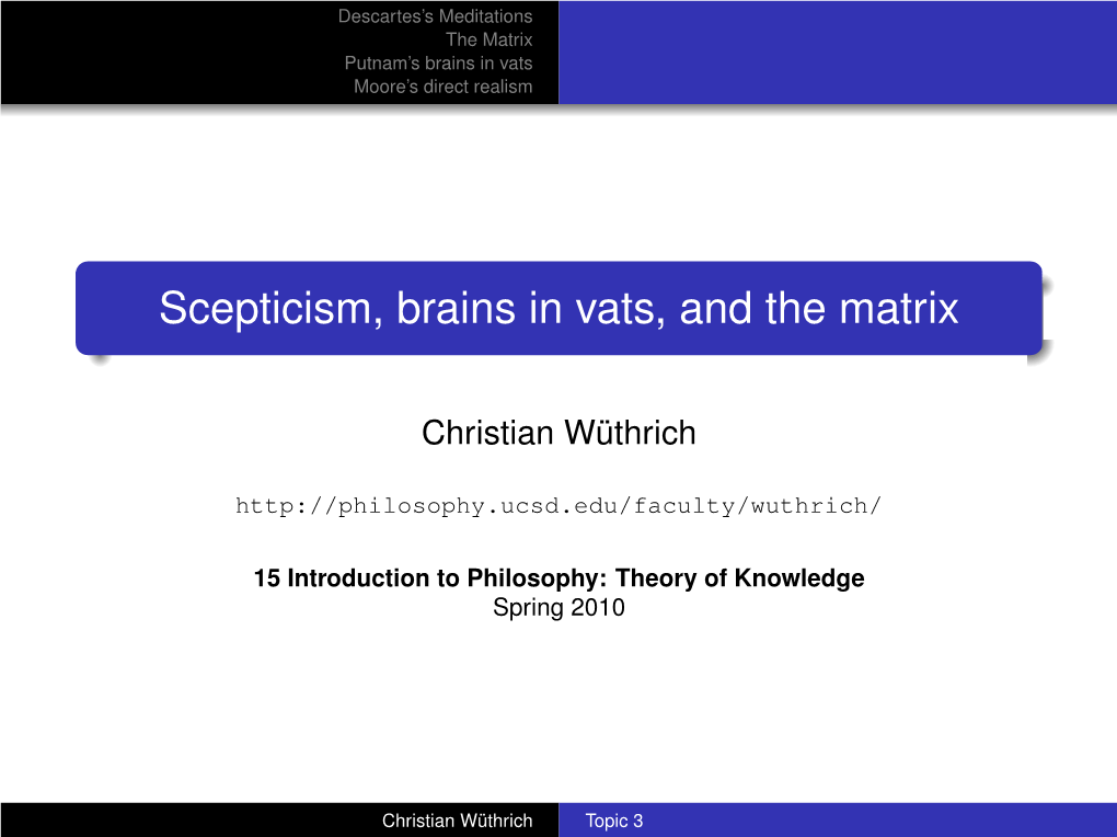 Scepticism, Brains in Vats, and the Matrix