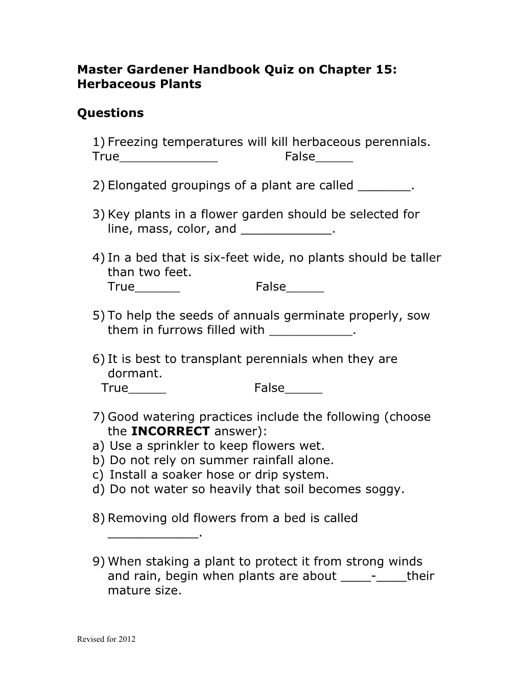 Quiz on Chapter 4: Soils and Fertilizers