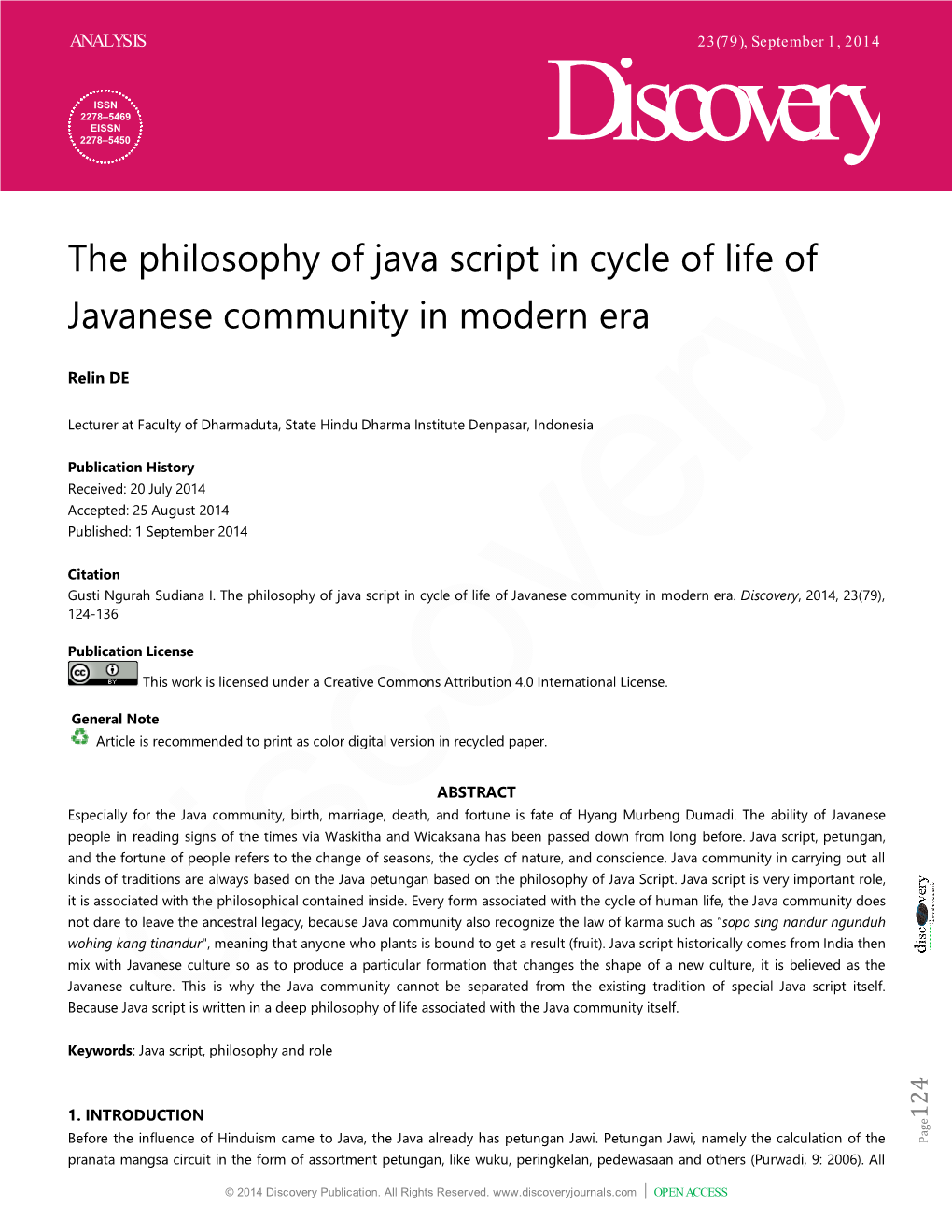 The Philosophy of Java Script in Cycle of Life of Javanese Community in Modern Era