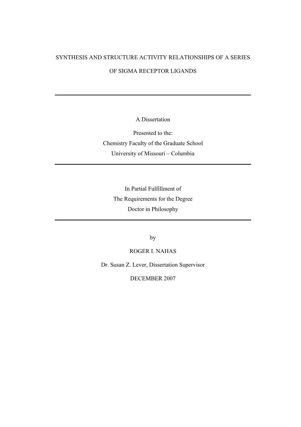 Synthesis and Structure Activity Relationships of a Series