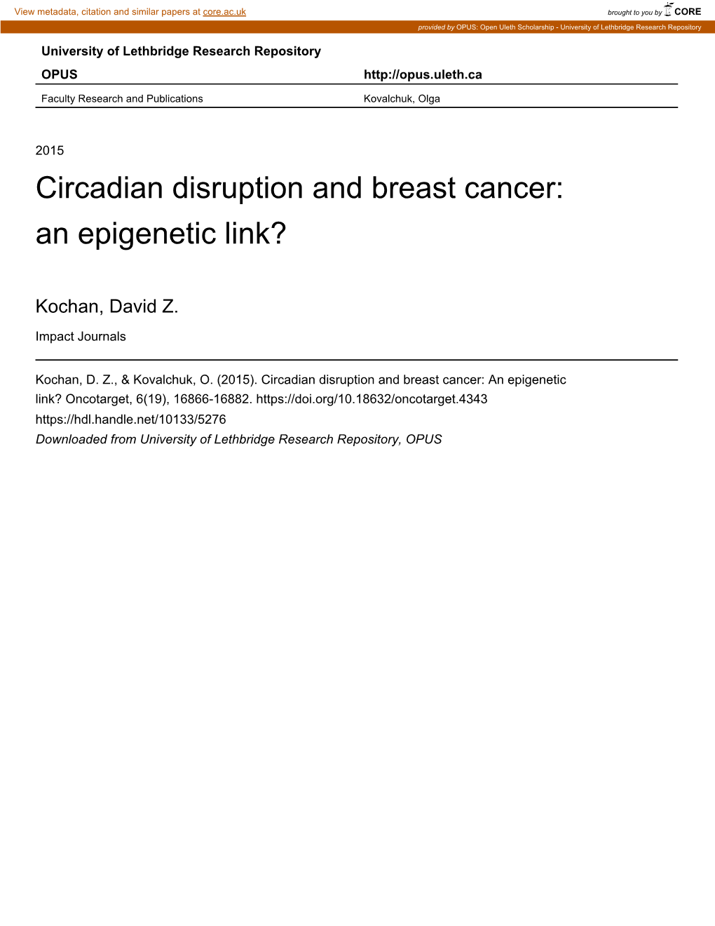 Circadian Disruption and Breast Cancer: an Epigenetic Link?