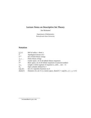 Lecture Notes on Descriptive Set Theory Notation