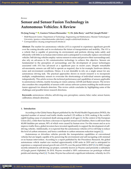 Sensor and Sensor Fusion Technology in Autonomous Vehicles: a Review