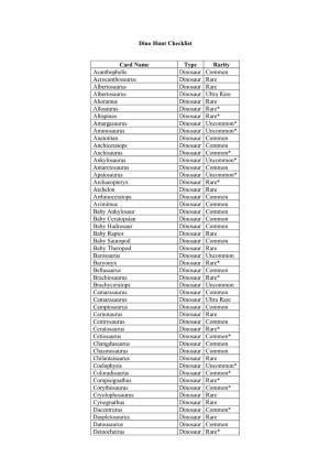 Dino Hunt Checklist Card Name Type Rarity Acanthopholis