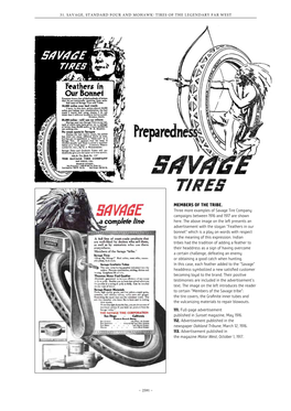 MEMBERS of the TRIBE. Three More Examples of Savage Tire Company Campaigns Between 1916 and 1917 Are Shown Here