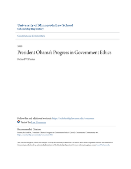 President Obama's Progress in Government Ethics Richard W