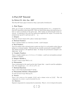 A Pari/GP Tutorial by Robert B