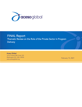 FINAL Report Thematic Review on the Role of the Private Sector in Program Delivery
