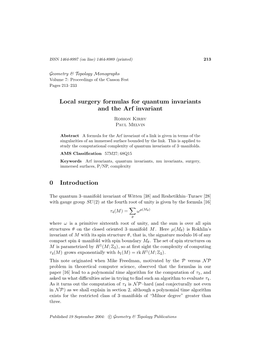 Local Surgery Formulas for Quantum Invariants and the Arf Invariant 0