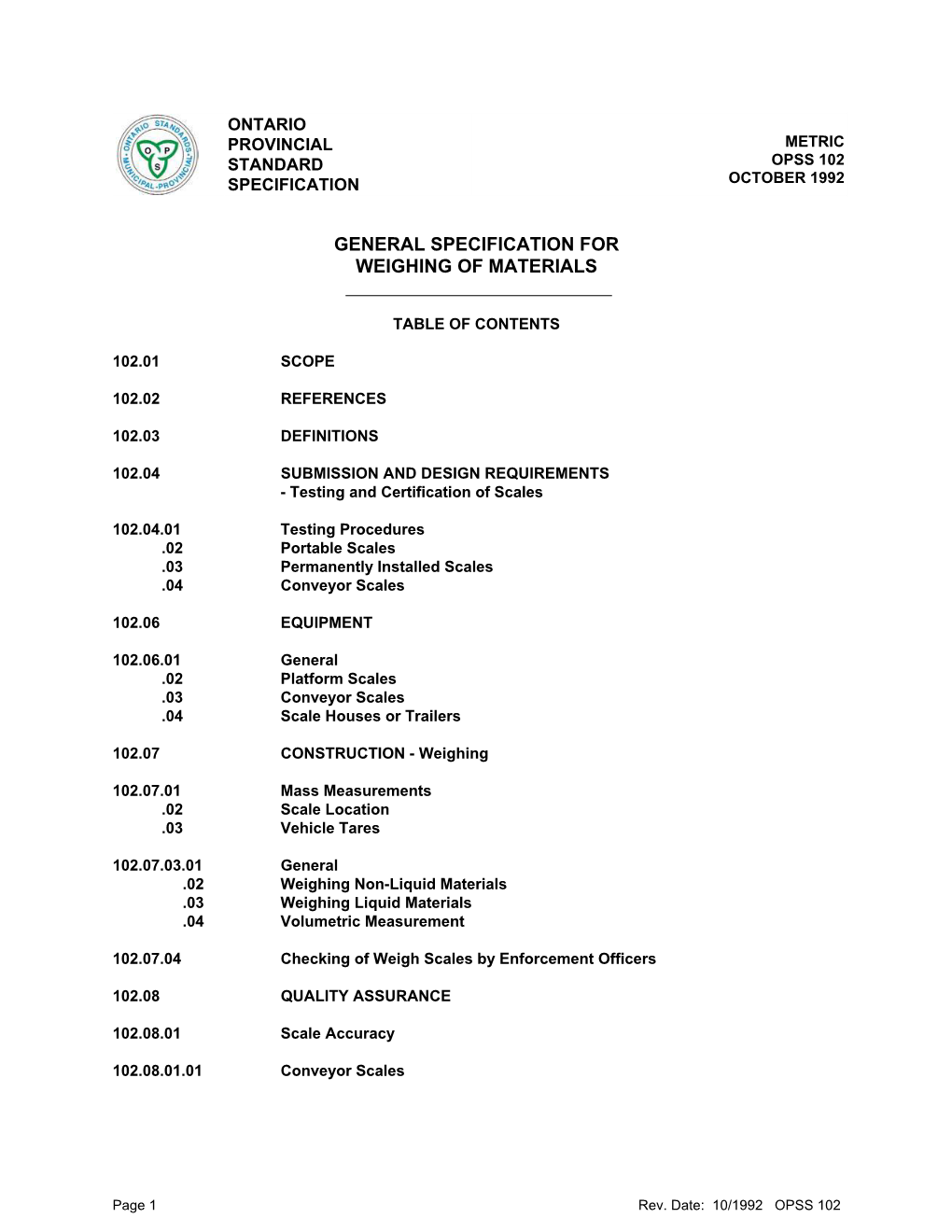 General Specification for Weighing of Materials