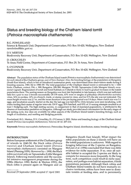 Status and Breeding Biology of the Chatham Island Tomtit ( Pe Troica Macrocephala Chathamensis)