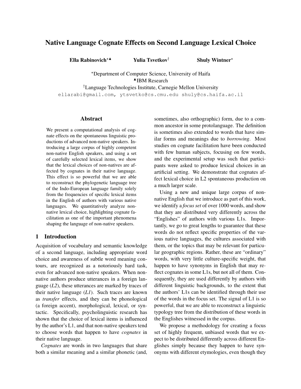 Native Language Cognate Effects on Second Language Lexical Choice