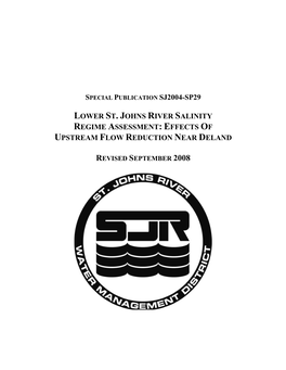 Lower St. Johns River Salinity Regime Assessment: Effects of Upstream Flow Reduction Near Deland