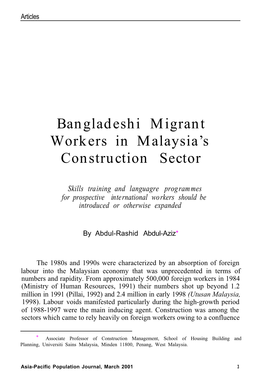 Bangladeshi Migrant Workers in Malaysia's Construction Sector