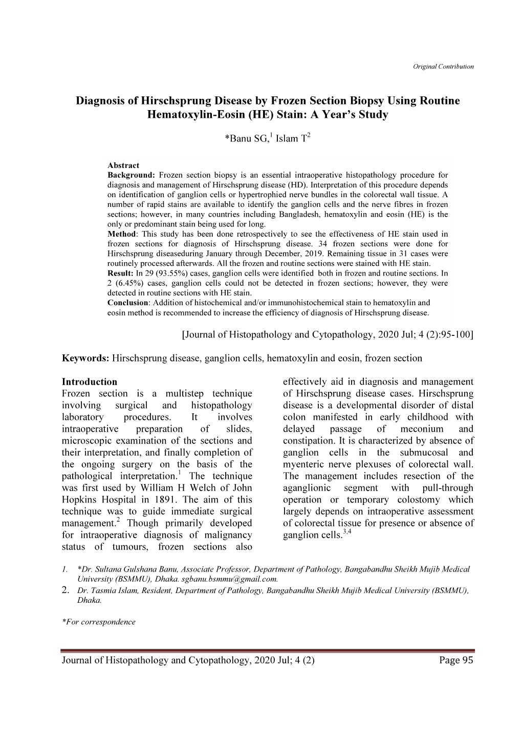 Diagnosis of Hirschsprung Disease by Frozen Section Biopsy Using ...