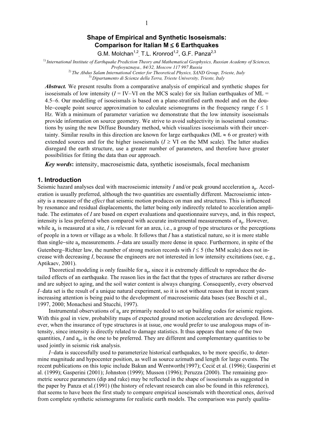 Intensity, Macroseismic Data, Synthetic Isoseismals, Focal Mechanism