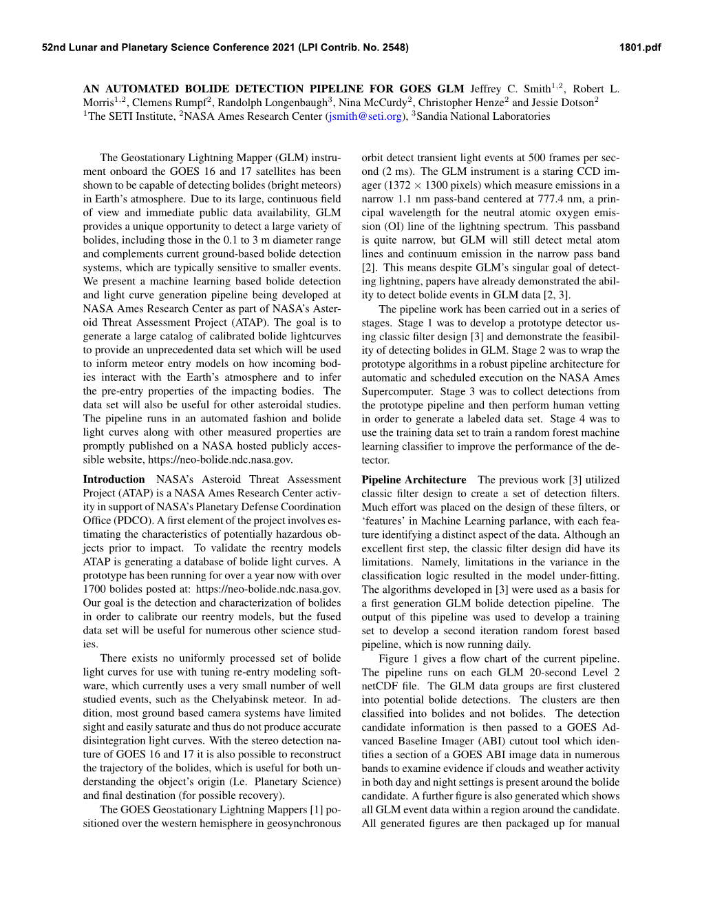 AN AUTOMATED BOLIDE DETECTION PIPELINE for GOES GLM Jeffrey C