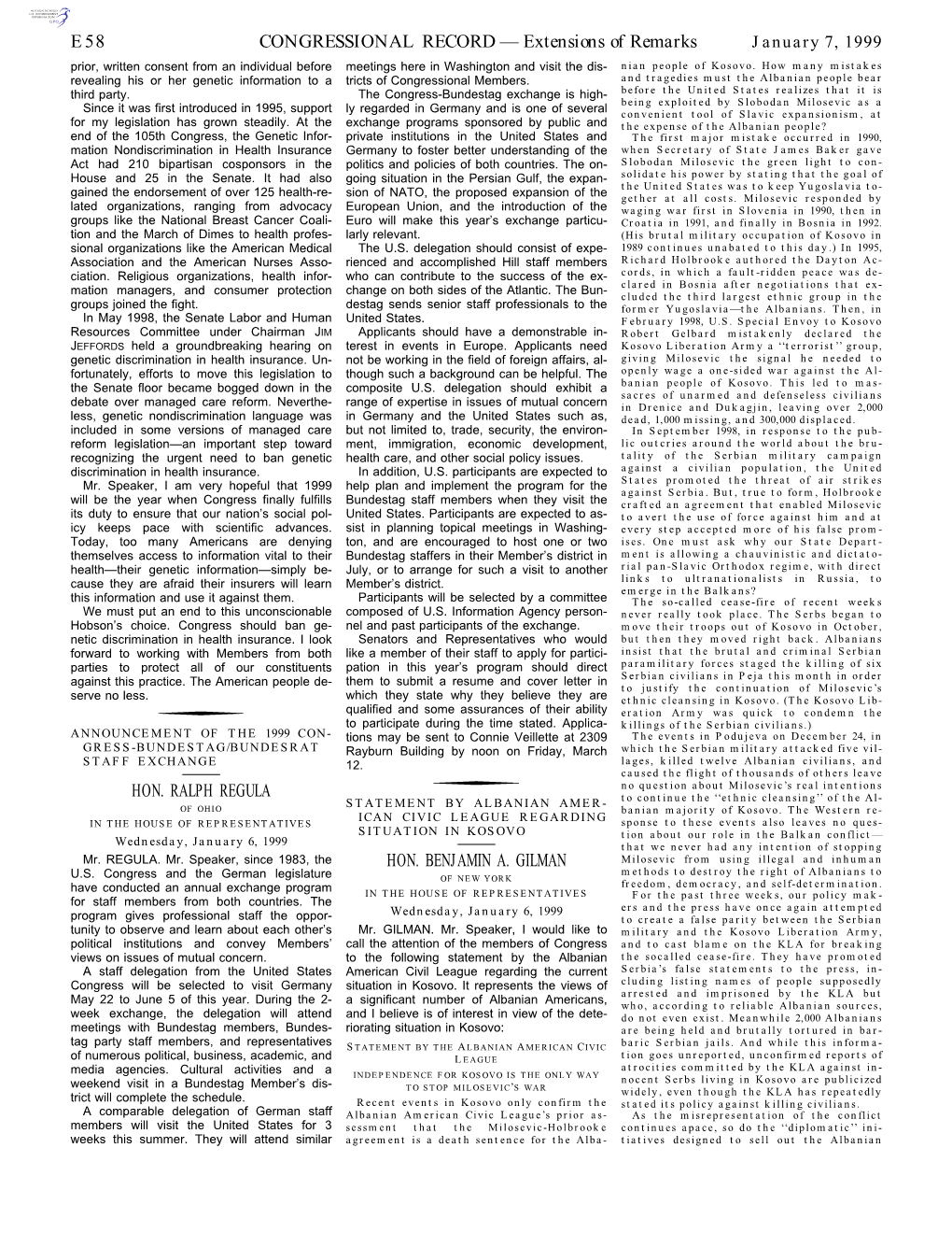 Extensions of Remarks E58 HON. RALPH REGULA HON. BENJAMIN A. GILMAN