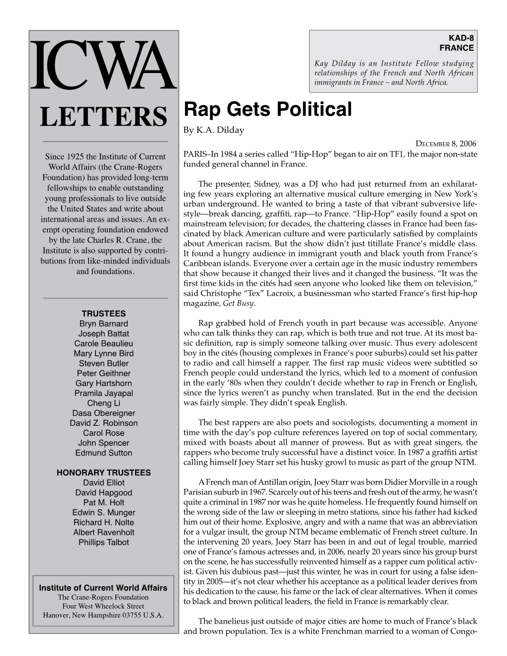 Rap Gets Political Letters by K.A