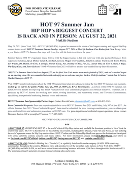 HOT 97 Summer Jam HIP HOP’S BIGGEST CONCERT IS BACK and in PERSON: AUGUST 22, 2021 Metlife Stadium