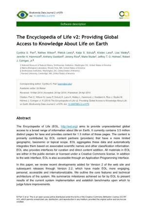 The Encyclopedia of Life V2: Providing Global Access to Knowledge About Life on Earth