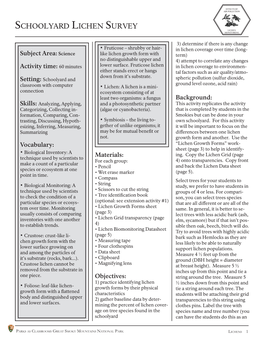 Schoolyard Lichen Survey LICHEN MONITORING